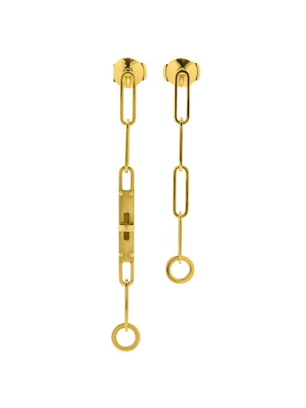 Hermes Earrings Kelly Chaine Drop Yellow Gold 18k Asymmetric Long Swing